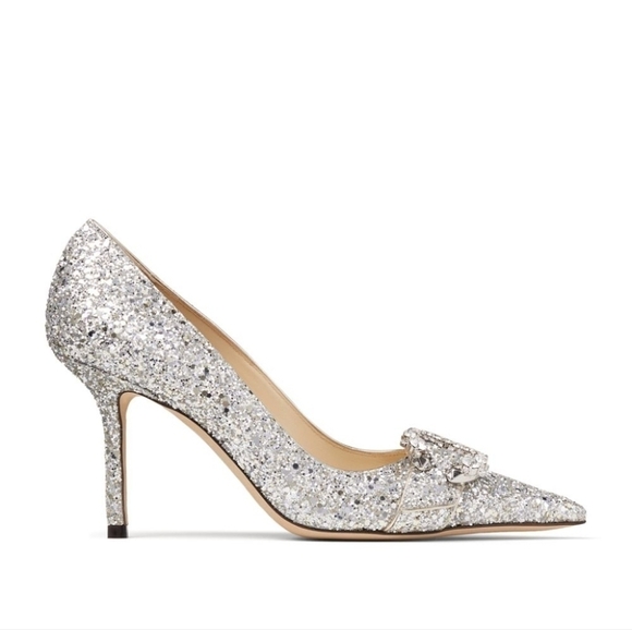 NIB Jimmy Choo Saresa 85 Coarse Glitter Pumps Champagne Silver Size EU 38.5 - Picture 15 of 16